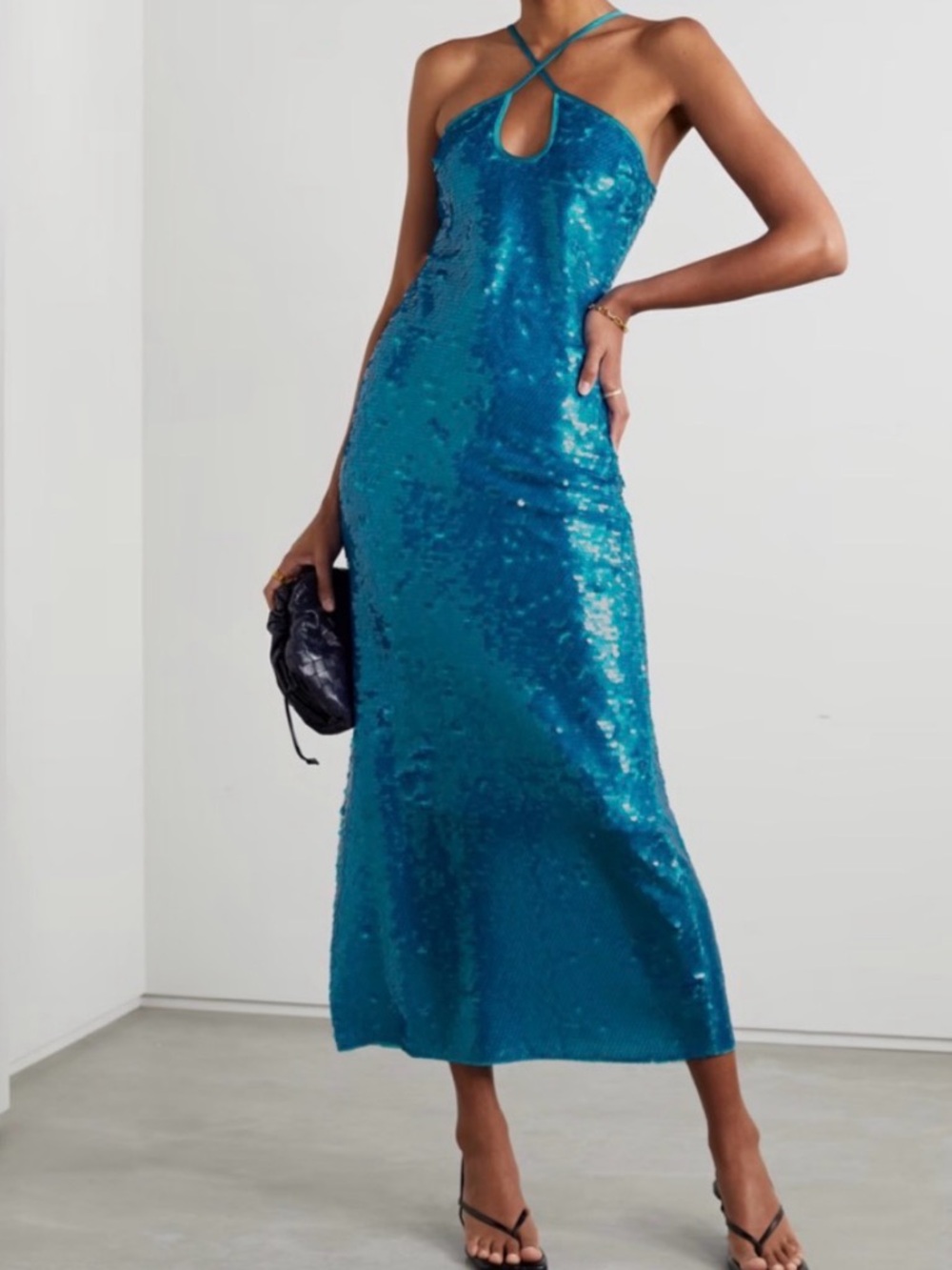 cult gaia Blue Sequin Halter Midi Dress - Picture 4 of 8